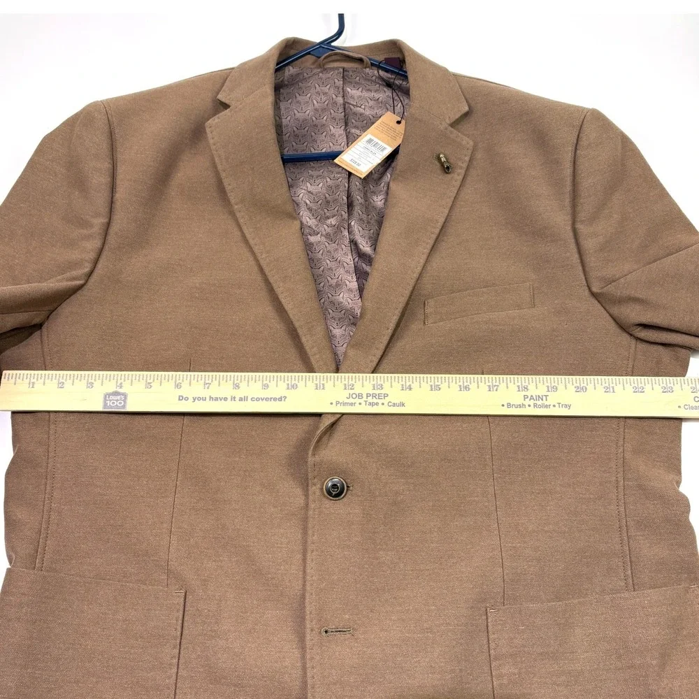 NWT Johnston & Murphy Knit Blazer Mens 2XL Camel Brown Fox Pattern Trim Unstruct